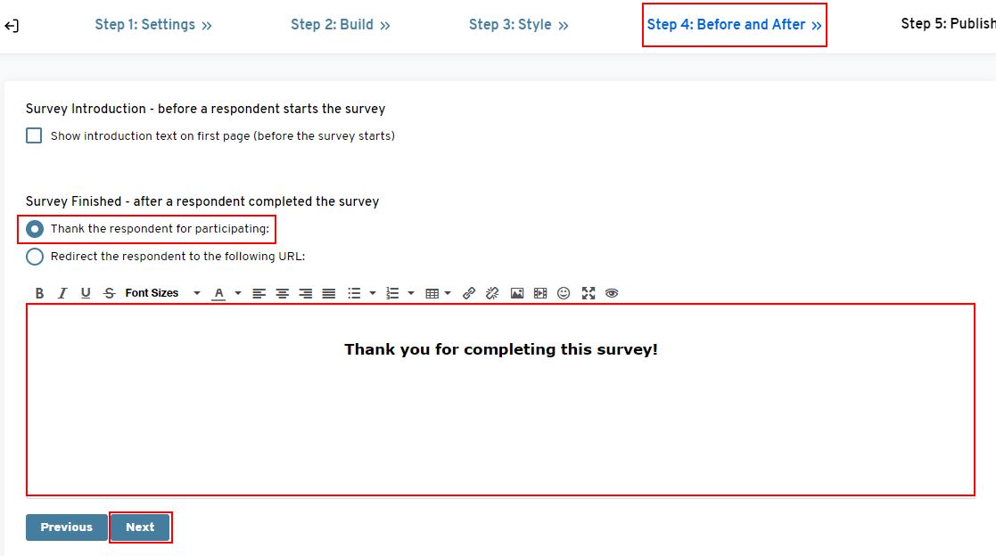 Thank you message in your survey