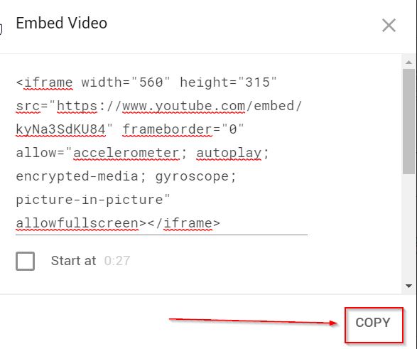 Copy Youtube embed code