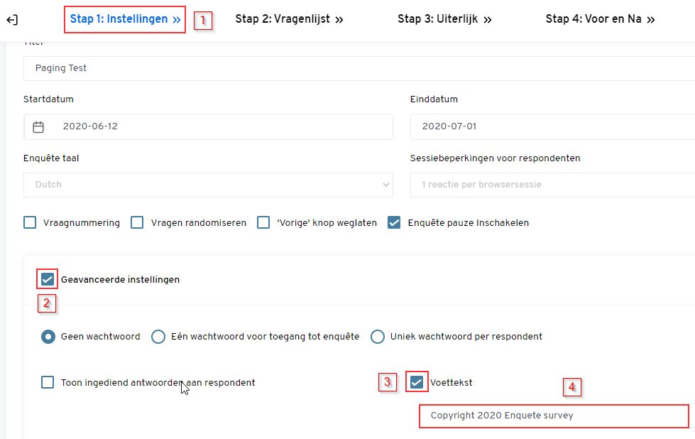 Voettekst aan mijn enquete toevoegen