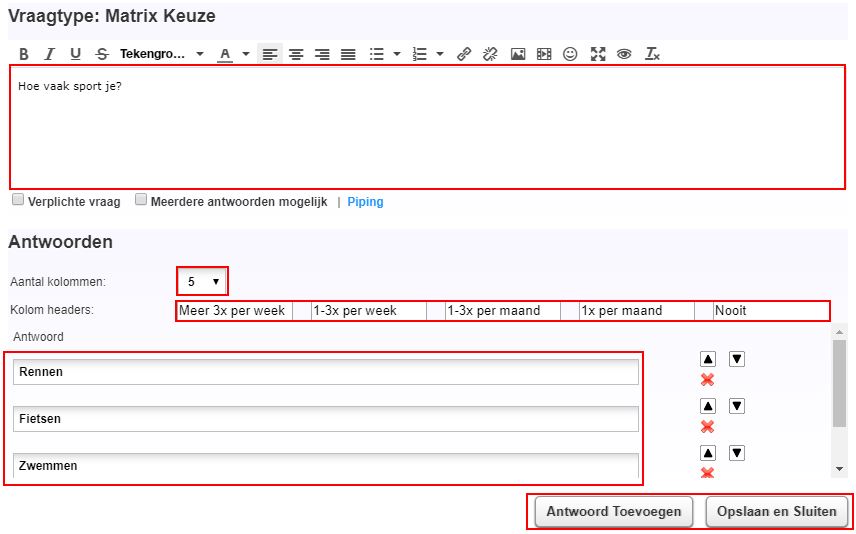 Matrix question settings