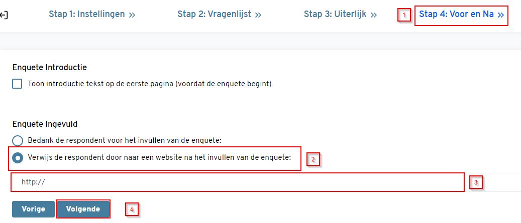Verwijs enquete naar extern webpagina
