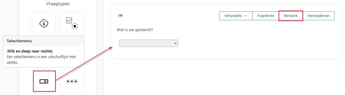 selectiemenu enquete vraag