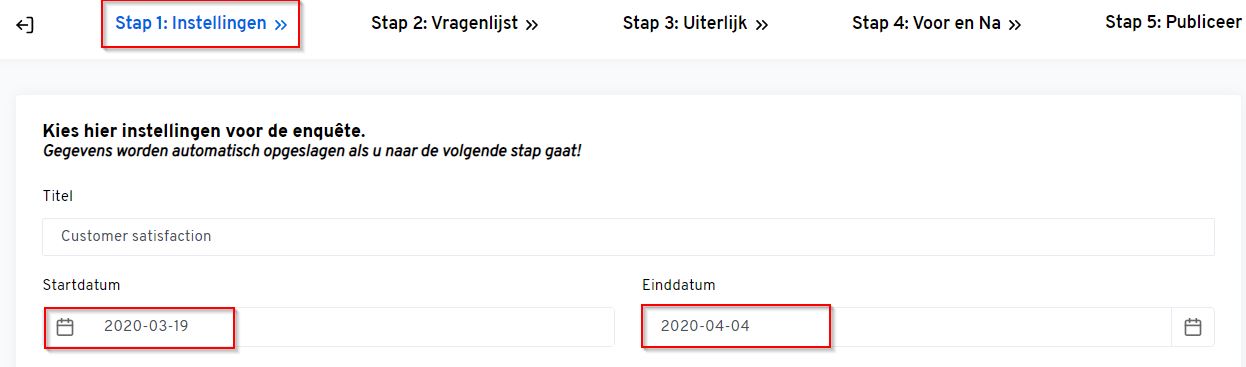 Enquete startdatum en einddatum