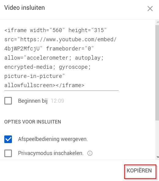 Youtube insluiten code